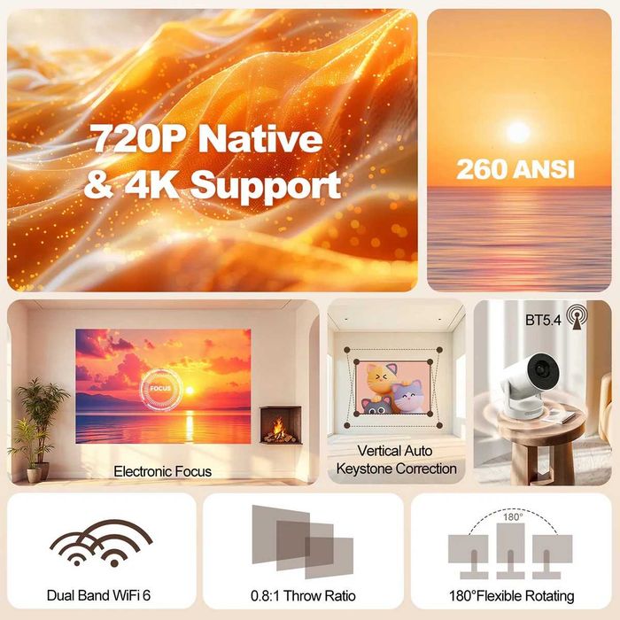 Magcubic HY300-ULTRA Mini Proiector LCD cu Wi-Fi și Difuzoare Incorporate Alb.