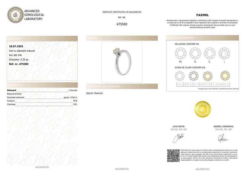 Inel din aur alb, decorat cu un diamant