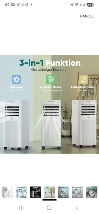 Super pret! Aparat de aer condiționat mobil, 9000 BTU, SIGILAT