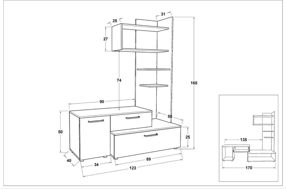 ТВ модул , дъб сонома + бял гланц