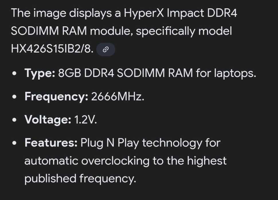 8GB DDR4 2666MHz Sodimm 1Rx8 PC4 de la Hyperx