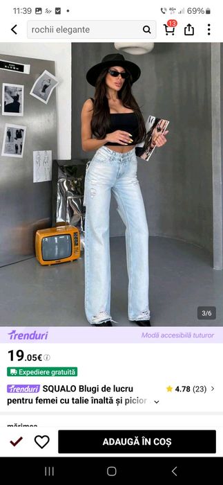 SQUALO Blugi de lucru pentru femei cu talie înaltă și picior drept