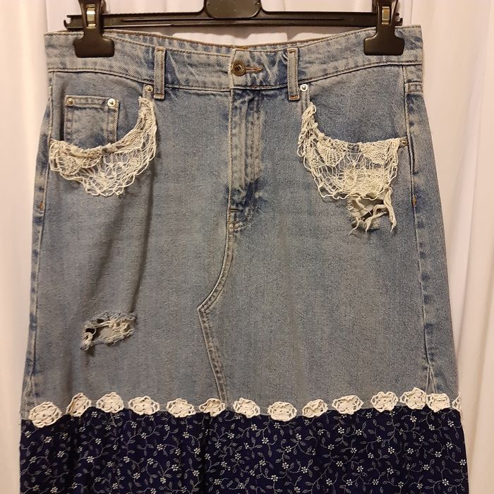 Fusta unicat altered couture upcycle stil boho hippie 42/44