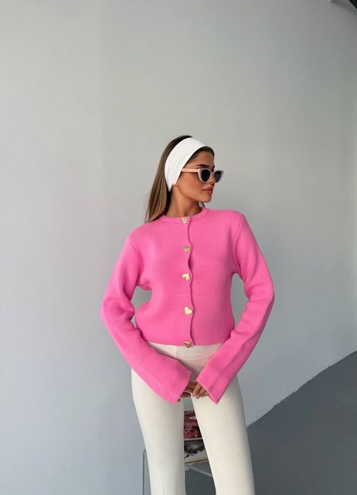 Розова жилетка Heart Button – Нова, качествена, турско производство