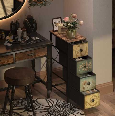 Скрин VEDECASA, тесен скрин с 4 чекмеджета от плат, метална рамка