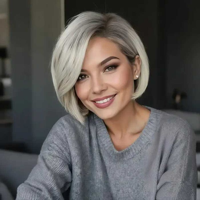 Елегантна къса омбре бяла перука с тъмни корени