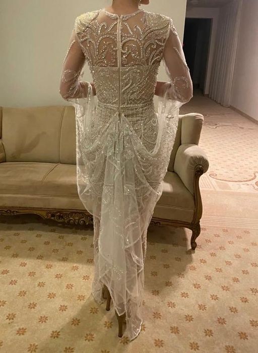 Rochie alba dantela Gurtoplar cu pietre