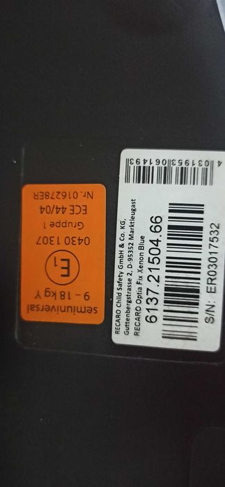 Детско столче за кола RECARO Optia Fix Xenon Blue – ISOFIX (9–18 kg)