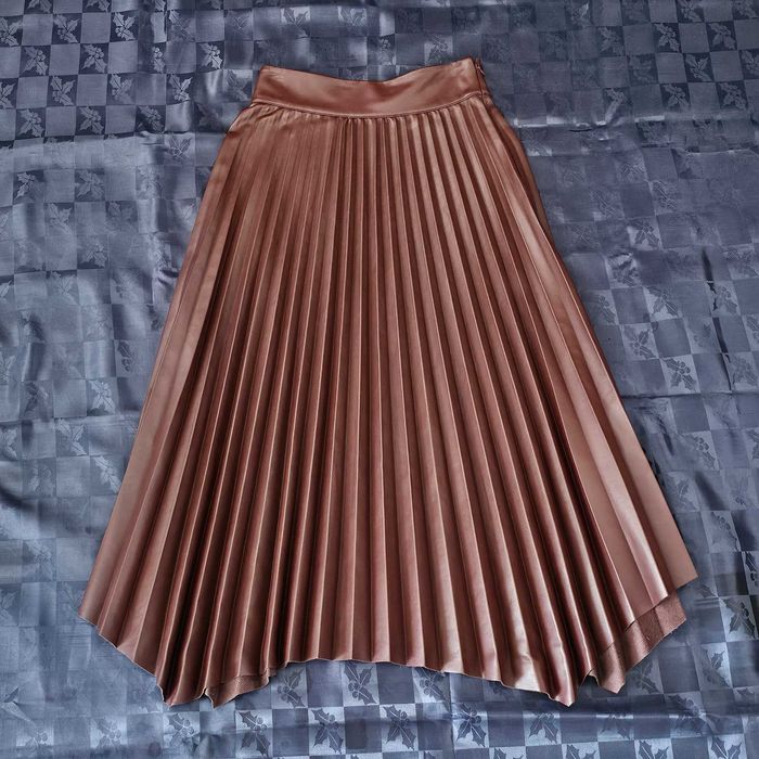 Тъмночервена (бордо) дълга плисирана кожена пола "Zara", размер М