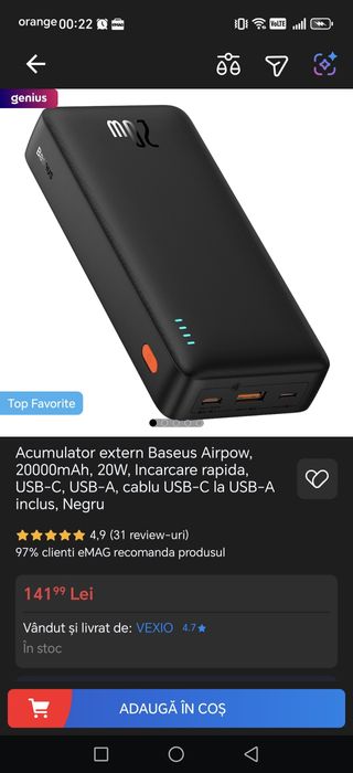 Baterie externa Baseus 20000mAh + Casti SkullCandy