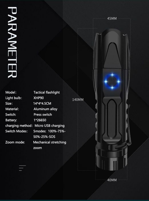 Lanterna tactica MMC-P711 XHP90 camping vanatoare pescuit MODEL NOU!