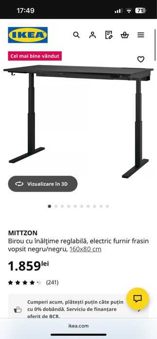 Birou electric inaltime reglabila 160x80 cm, Ikea