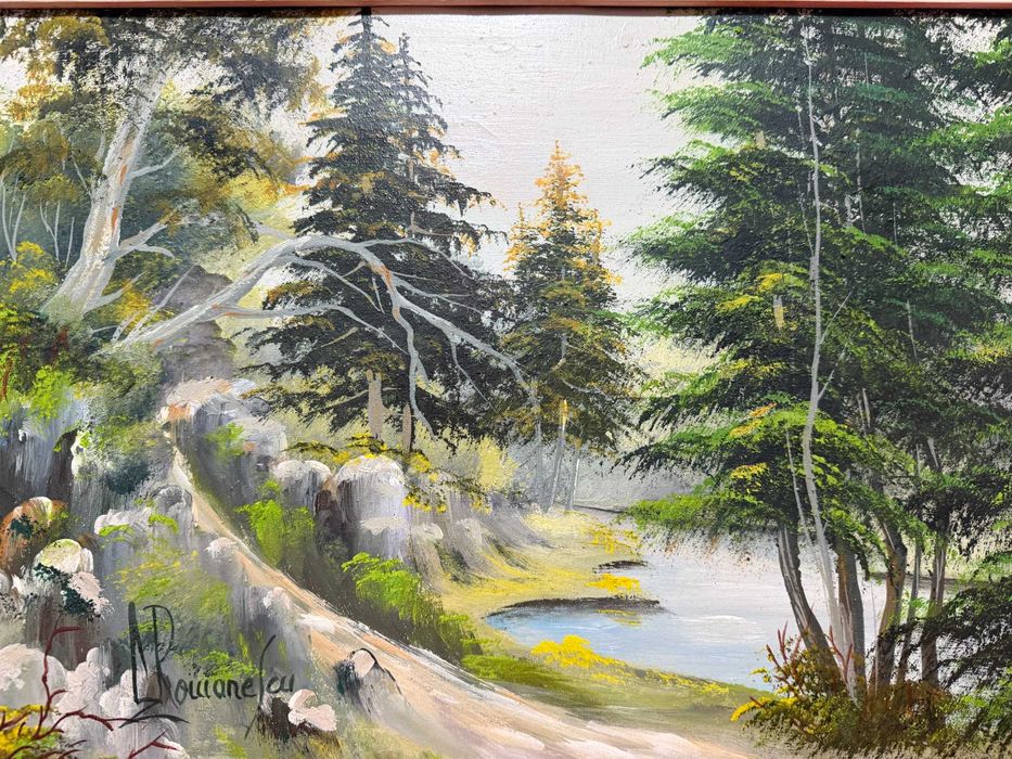 tablou pictat manual in ulei pe panza dim 56x41cm semnat cu rama ulei