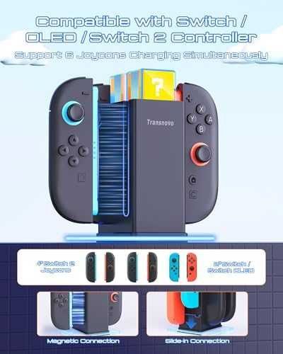 Нов док Nintendo Switch 2 / OLED зарядна станция за 6 контролера RGB за геймъри игри