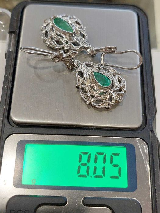 Стари дамски златни обеци с изумруд и диаманти;злато, златен ,златна