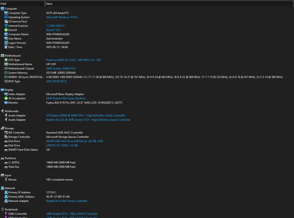 HP t520 Mini PC GX-212JC/4GB RAM/16GB SSD