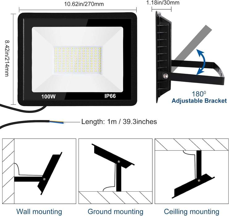 100W LED прожектор за външна употреба (6500K) – водоустойчив (IP66)