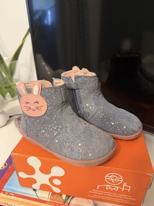Ghete Garvalin, piele naturala, albastru/roz, 25