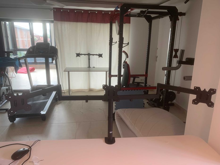 Suport 3 monitoare WALI, articulat, otel negru, pentru ecrane 13-27 inch, reglabil, VESA 75×75 100×100
