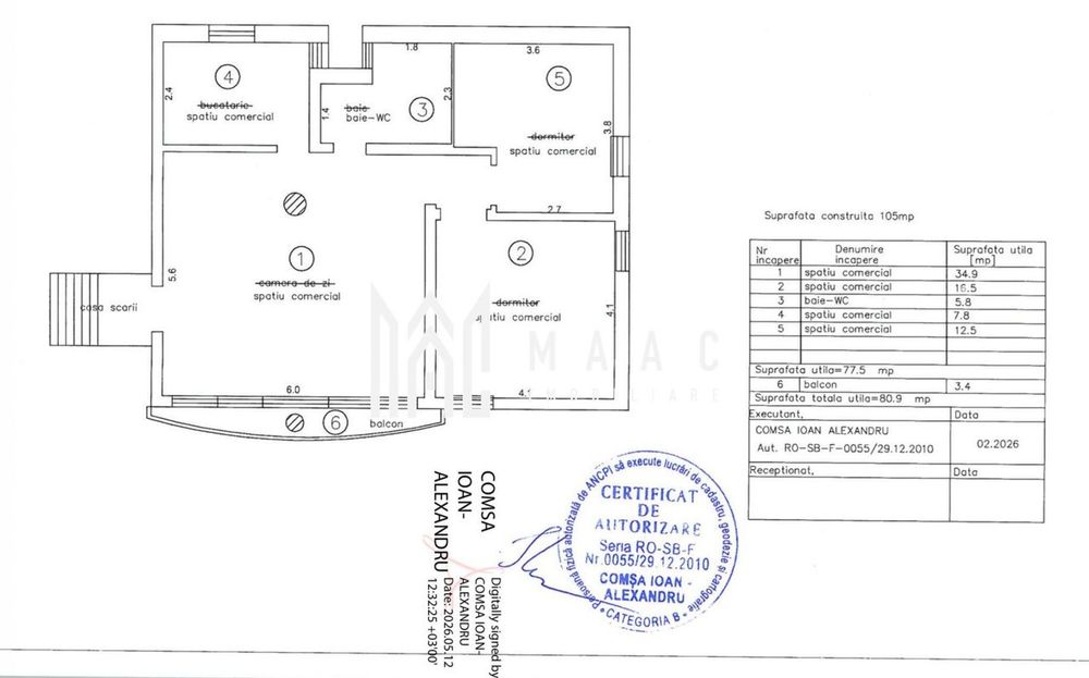 Spatiu comercial/ birouri | Etaj 1 | 80MP | Sub Arini