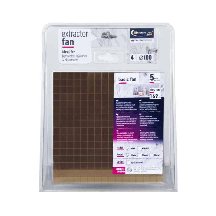 Вентилатор за баня дизайн. стъкло ФолиоЗлато Турбо дебит 169м3/ч