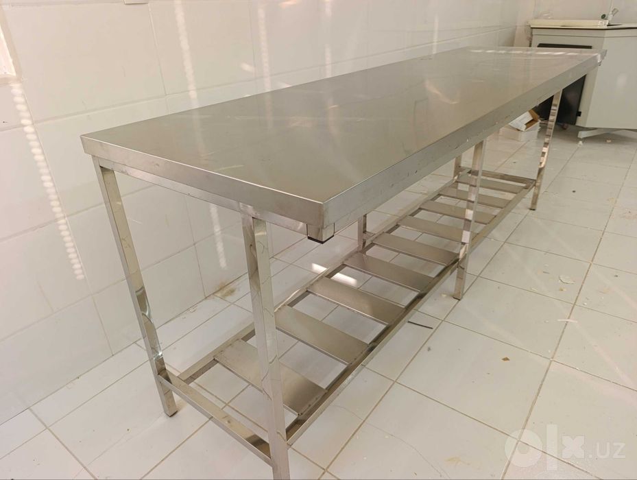 Стол из нержавеющей стали с полкой 230×70×90 см