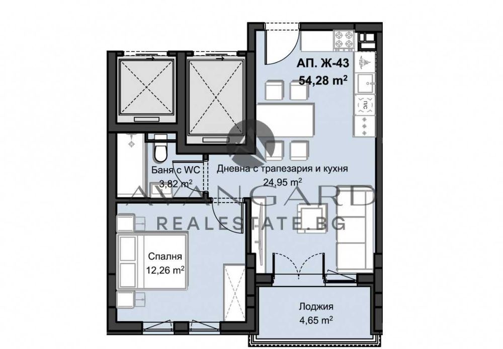 оф.24783 Двустаен апартамент пред акт 14/ Смирненски