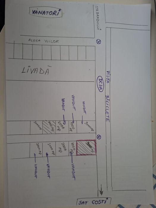 Teren 3000 mp  Vânători, pozitie foarte buna