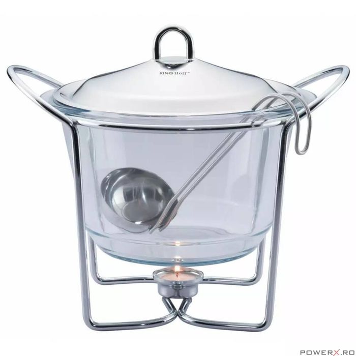 Vas termorezistent rotund adanc, pentru servit mancare, cu capac din