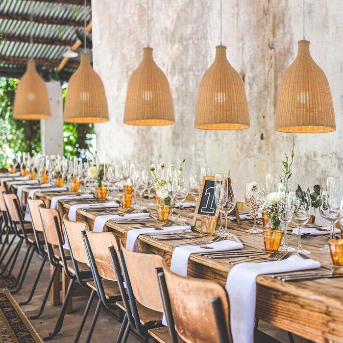 LOFOB Бохо ръчно изработена лампа от естествен плетен ратан