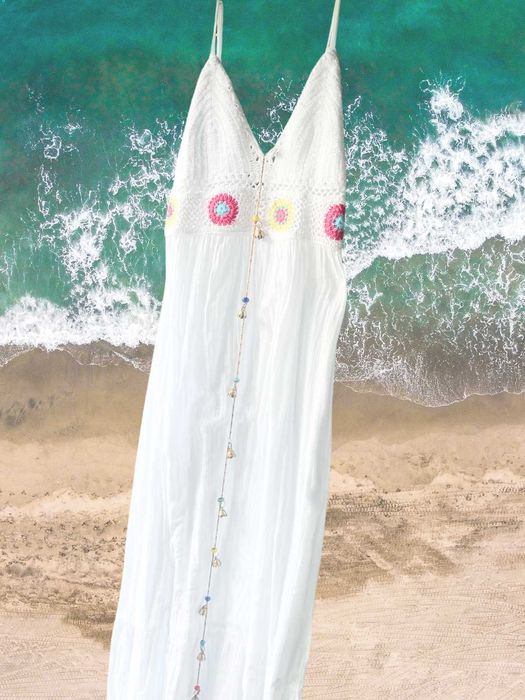 Rochie alba Calzedonia, bretele lunga in, hand made, noua