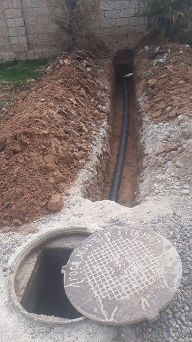 Канализация, водопровод утказамиз. Траншея казиш, колодец яма подкоп к