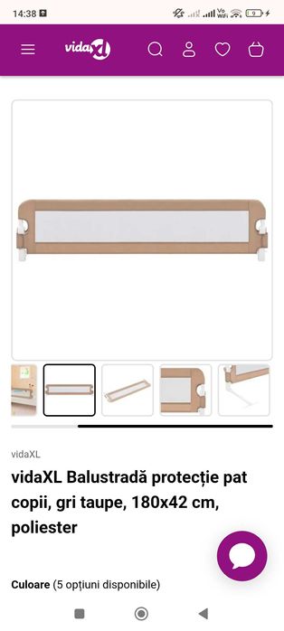 Balustradă protecție pat copii, gri taupe, 150x42 cm, Nouă!