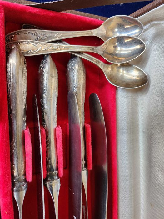 прибори от мелхиор, посребрени, к-т с х 36 броя, редки, от СССР