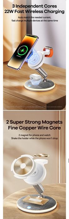 Remax RP-W90 3в1 Док-станция MagSafe 22W для iPhone 16 iWatch AirPods