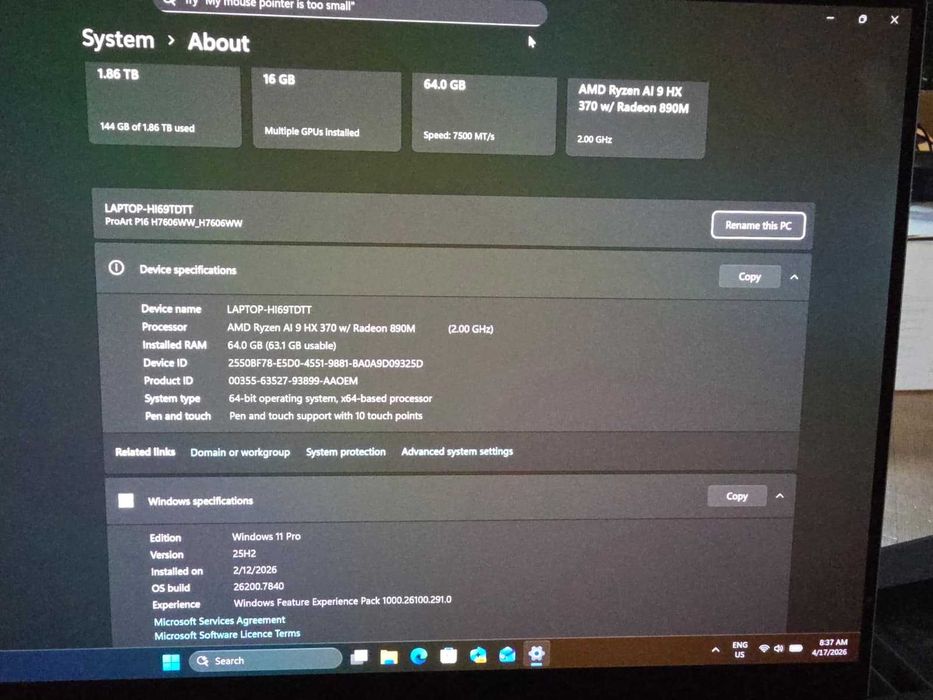 ASUS ProArt P16 – RTX 5080 16GB / Ryzen AI 9 / 64GB RAM
