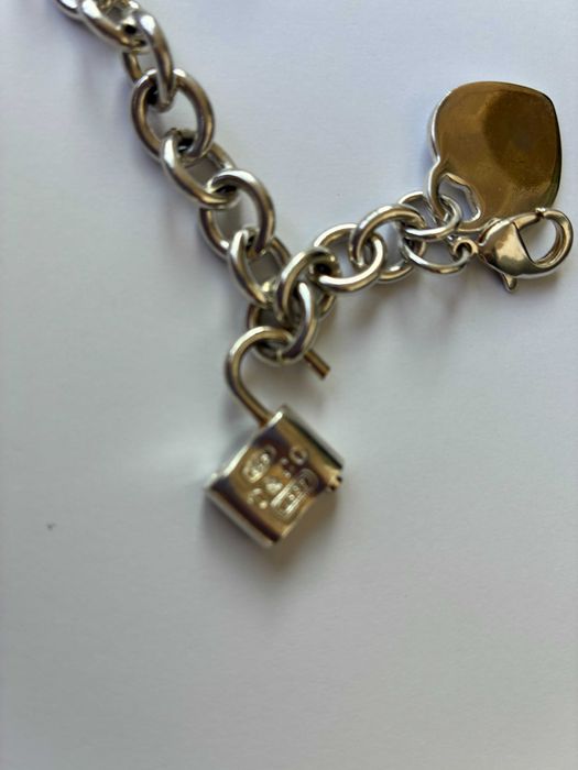 Масивна сребърна верижка - колие  с катинар и сърце Тифани / Tiffany