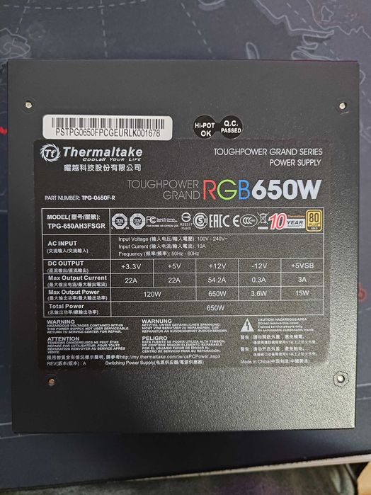 Sursa modulara Thermaltake PSU Toughpower Grand 650W, RGB, 80+ Gold