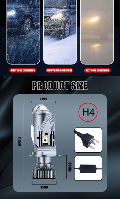 LED Крушки H7 с Лупи  H4 Х7 лед  крушки