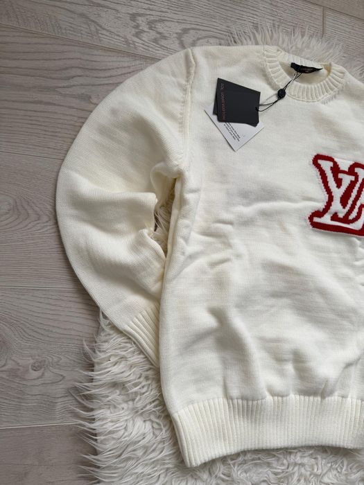 Pulover, alb-unt, LV, guler rotund