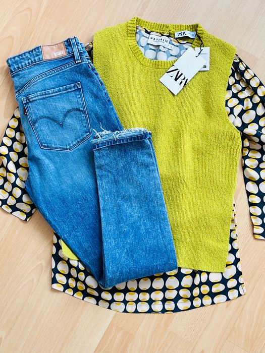 Нов интересен изрязан топ плетиво Zara и страхотна туника на точки С/М