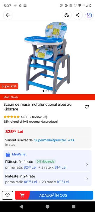 Vând scaun+masă multifuncțional pt copii de la 6 luni până la 6ani