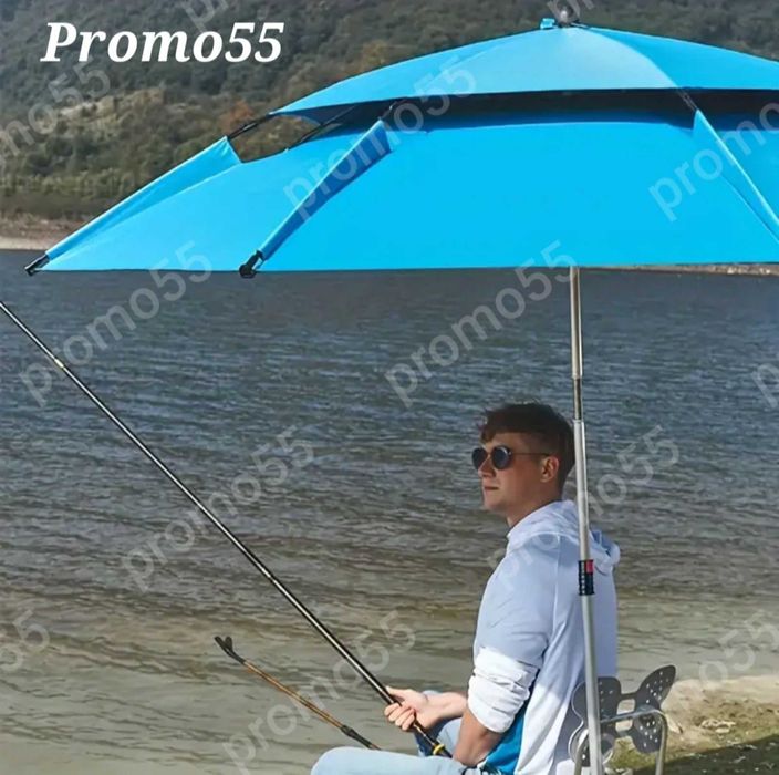 Плажен Чадър 220см. УВ, Чупещо Рамо, Двоен Покрив Стабилност при Вятър