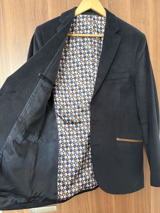 Costum barbati albastru elegant marime 50 sacou Plus Ninety pantaloni slim fit