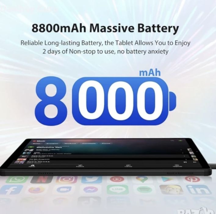 Таблет FLYCOAY 10.4" 2K, 4G LTE+5G WiFi, 36GB RAM+256GB ROMAndroid 14