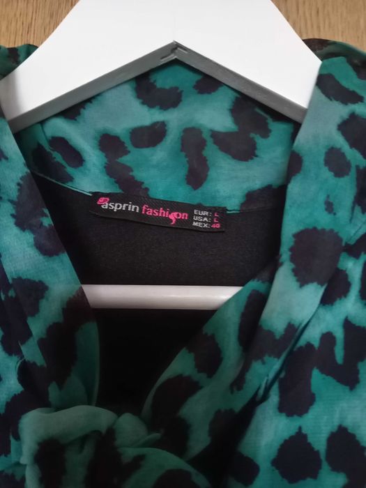 Леопардова зелена тънка рокля