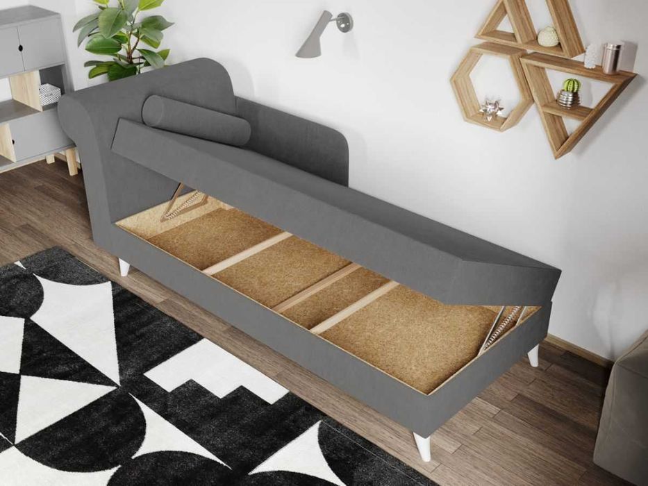 Divan dublu / Pat matrimonial tapitat Gri Deschis Round Rabatabil