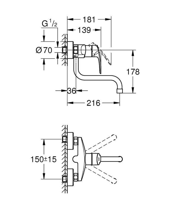 Baterie de bucatarie Grohe Eurosmart 1/2'' pivotanta