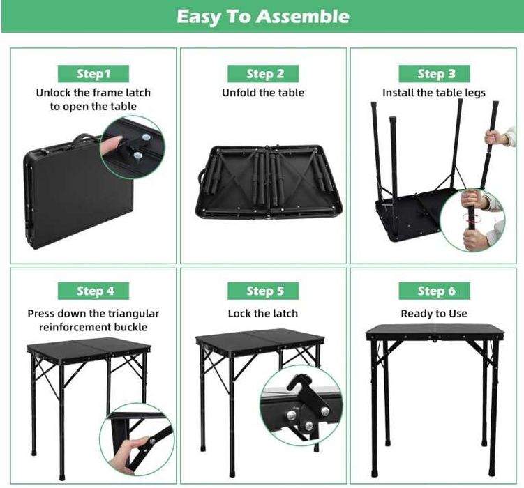 Masă pliabilă metalică pentru camping și picnic – masă outdoor pentru grădină, terasă, BBQ, pescuit, drumeții
