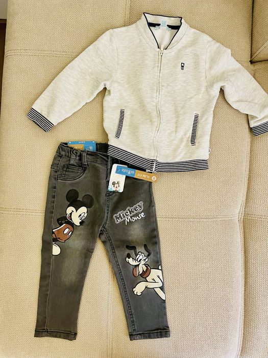 Комплект 86 см - нови дънки и  жилетка Obaibi